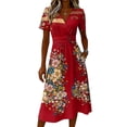 thumbnail image 4 of Women's 250th Anniversary Usa Dresses Midi American Flag Dress Stretchy Slim Fit Summer Evening Party Dress, 4 of 5
