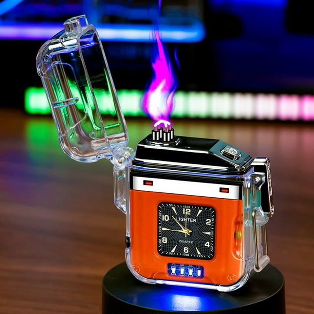 Dual Plasma Lighter USB Rechargeable, Windproof Flameless Butane Lighter with LED COB Light, Outdoor & Travel Camping Lighter for Kitchen, BBQ & Emergency Use, Portable & Safe