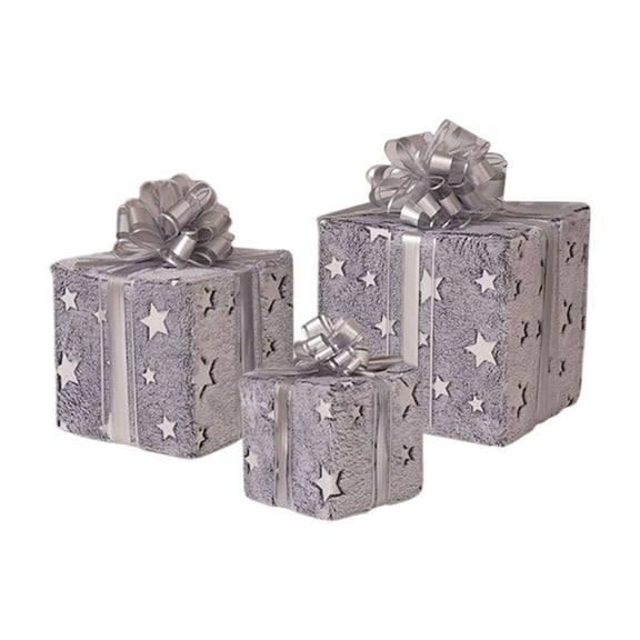 Leodye Christmas Decorations Indoor,Set of 3 Christmas Lighted Gift Boxes Xmas Present Ornament for Tree Indoor Outdoor Yard Holiday Door Decor-5.1in/8.07in/10in