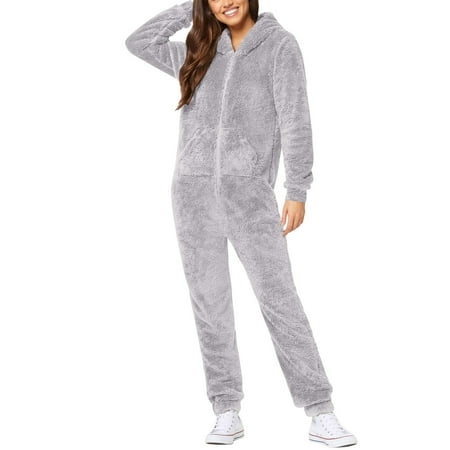 

Fsqjgq Fleece Cardigan for Women Artificial Wool Long Sleeve Pajamas Casual Solid Color Zipper Loose Hooded Jumpsuit Pajamas Casual Winter Warm Rompe Cute Suit Women Light Vests Outerwear Grey Xxxxl