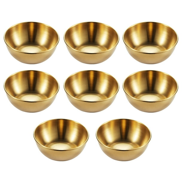 Juego de 8 cuencos de acero inoxidable para condimentos y platos para salsa (dorados)