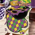 thumbnail image 4 of Mardi Gras Table Runner, Mask Fleur De Lis Diamond New Orleans Carnival Kitchen Dining Table Decoration, Masquerade Burlap Indoor Outdoor Home Decor Party Supply 13.8 x 71 Inches, 4 of 5