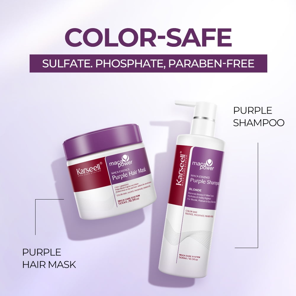 Karseell Purple Hair Mask and Purple Shampoo Set, Neutralizes Brass & Yellow Tones for Blonde, Gray, Silver Color Treated Hair, 2 x 16.9floz