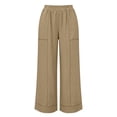 thumbnail image 6 of Cagogo Women Wide Leg Pants Cotton Linen Elastic Waist Casual Loose Long Trousers with Pockets Travel Lounge Solid Beach Clothes, Khaki S, 6 of 7