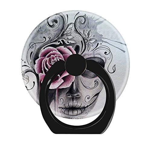 360 Rotation Cell Phone Ring Holder Stand,Finger Ring Grip with Car Mount Hooks for Smartphones and Tablets-Skull Galaxy Ringholding P246s