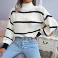 thumbnail image 4 of Suéter de Punto Grueso A Rayas con Cuello Alto para Mujer, Suéteres de Larga de Invierno, Tops M, 4 of 9