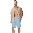 thumbnail image 4 of Pantalones cortos HORSSLE de lino para hombre, casual, cintura elástica, azul cielo, 4 of 6