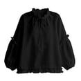 thumbnail image 4 of Lenpel Womens Fall Tops Casual Crew Neck Balloon Long Sleeve Blouses Oversized Fashion Ruffle Trim Tie Front Shirts, 4 of 4