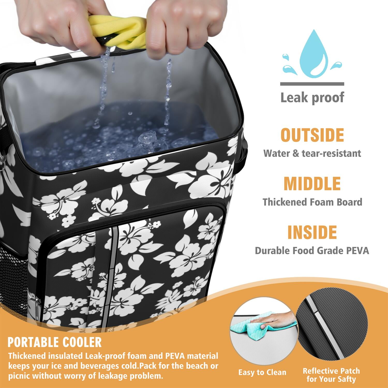 Travel Cooler Bag - Pioneer Flower Floral Print Pattern Camping Beer Cooler Backpack with Bottle Opener- Waterproof Insulated Picnic Backpacks - Cooler Bag for Beach