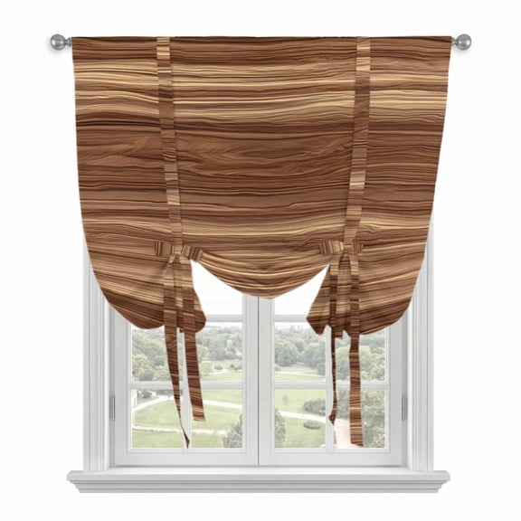 Brown Western Tie Up Curtains for Windows, Adjustable Balloon Window Shades, Vintage Farmhouse Wood Barn Door Kitchen Window Treatments Adjustable Roll Up Curtain for Basement/Nursery 52"x45"