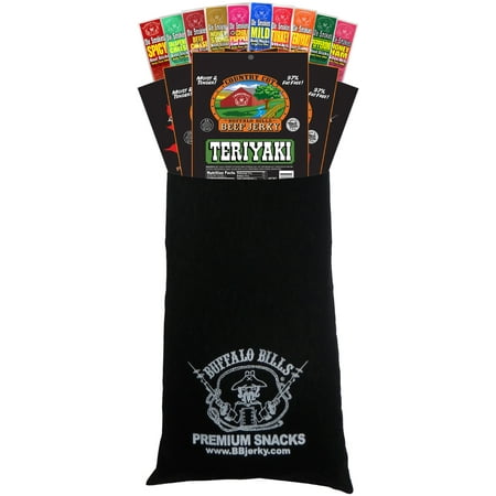 Buffalo Bills 15-Piece Beef Jerky & Beef Stick Sampler Black Velour Wine Gift Bag (15 mixed