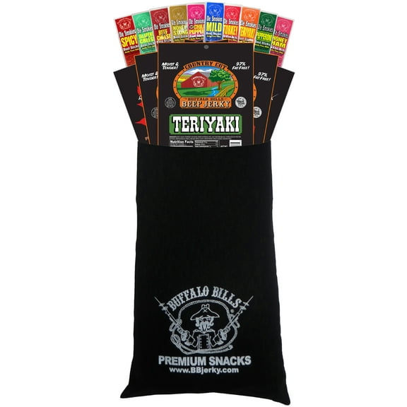 Buffalo Bills 15-Piece Beef Jerky & Beef Stick Black Velour Wine Gift Bag (15 mixed packs)