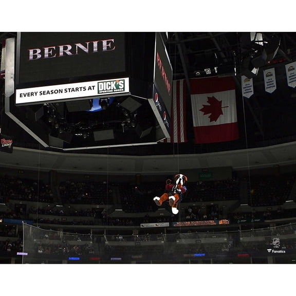 Bernie the St. Bernard Colorado Avalanche Unsigned Pregame Rappelling Entrance Photograph