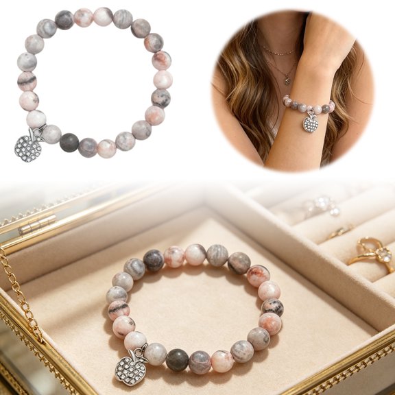 2.4 Inch Natural Stone Beaded Stretch Bracelets for Women - Bead Natural Stone Apple Pendant Bracelets, Natural Stone Bracelet - For Daily Styling & Gift