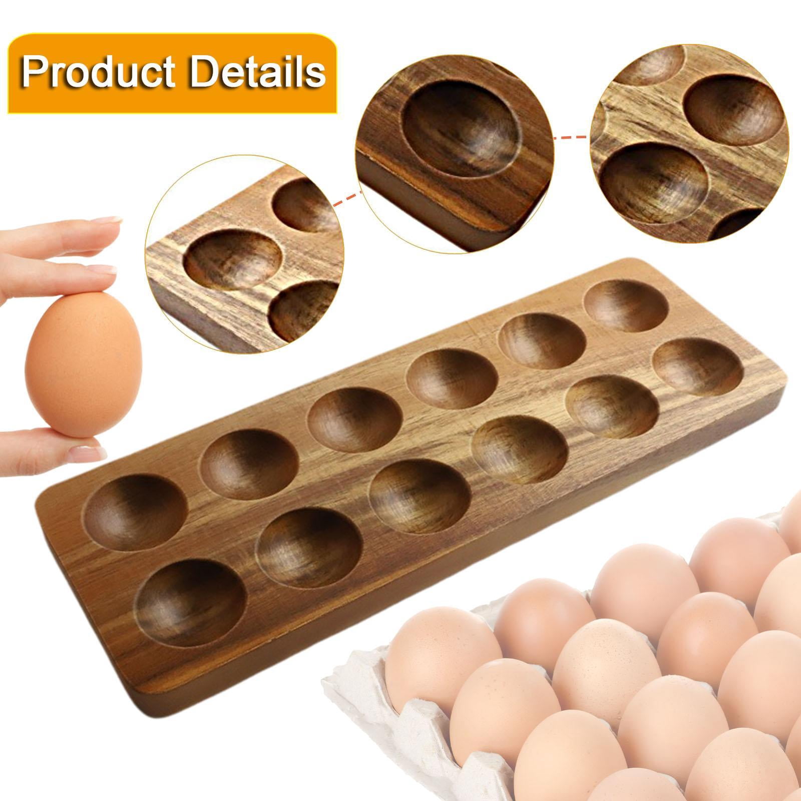 Egg Holder Wooden Tray Organizer with Sturdy Wood Construction for Kitchen Countertop and Refrigerator Use