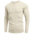 thumbnail image 4 of Krdevn Mens Shirts - Mens Knit Sweater Long Sleeve Button Down Lightweight Sweater Fall Slim Fit Ribbed Pullover,Mens Fall Shirts,Color:Beige,Size:L, 4 of 4