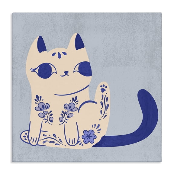 Stupell Industries Modern Ornate Floral Cat Canvas Art, 17 x 17, by Carrie Cantwell