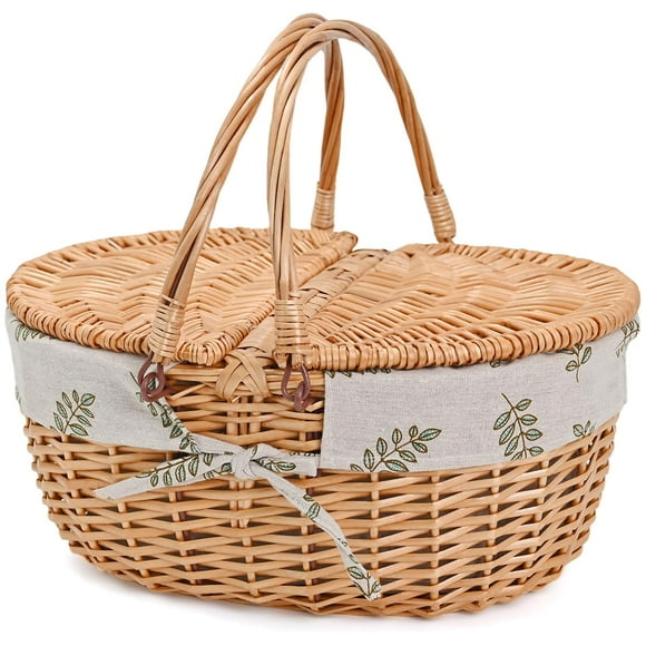 Cesta de pícnic de mimbre en el interior con forro lavable de 39 x 29 x 18 cm