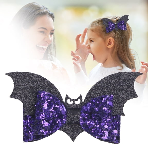 Black Bat Hair Bow Clips - Glitter Bat Hair Clip, Halloween Bows Barrettes, Goth Hair Accessories for Kids, Toddlers, Infant, 3.5 Width, Durable Metal & PU Leather, 2-Pack Makeup Organizers