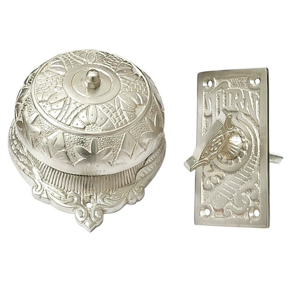 Shristy Hardware "Hezekiah" Brass Manual Old Fashioned Door Bell – Vintage Twist Bell with Key Plate – Mechanical Doorbell for Home – (Pack of Satin Nickel Finish) PT-2