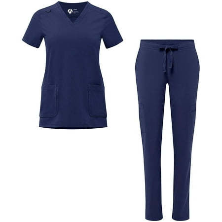 

Adar Addition Go-Basic Scrub Set For Women - Slim V-Neck Scrub Top & Skinny Cargo Scrub Pants