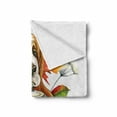 thumbnail image 2 of Basset Hound Soft Flannel Fleece Throw Blanket, Design Long Eared Breed Dog Holding a Cup of Coffee and Autumn Leaves, Cozy Plush for Indoor and Outdoor Use, 50" x 70", Multicolor, by Ambesonne, 2 of 6