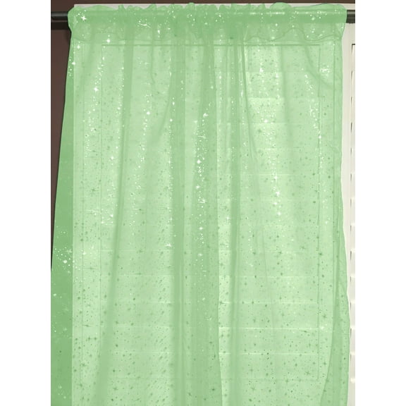 Silver Stars on Sheer Tinted Organza Solid Single Curtain Panel 58 Inch Wide Green