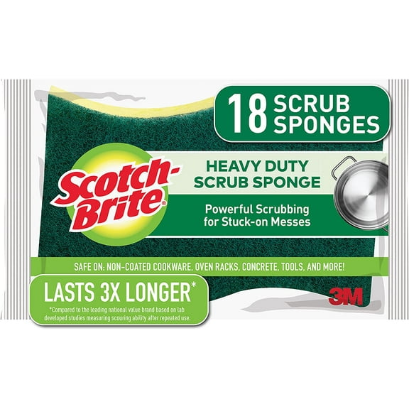 Scotch-Brite Heavy Duty Scrub Sponges, for Washing Dishes and Cleaning Kitchen, 18 Scrub Sponges