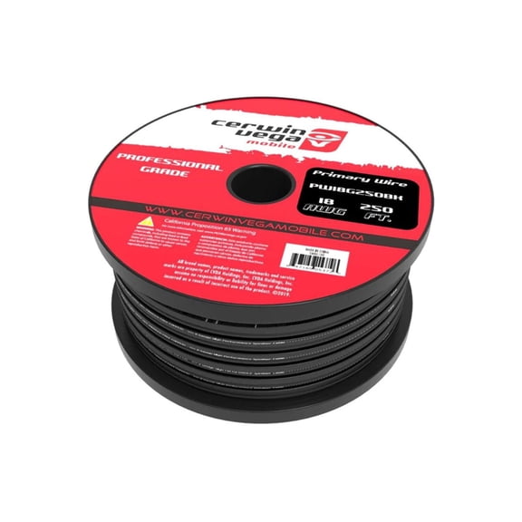 Cerwin Vega 18 Gauge Primary Wire Black 250Ft Spool - PW18G250BK