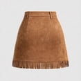 thumbnail image 3 of PWPSG Women's High Waist Mini A Line Skirt, Faux Suede Rivet Fringe, Five Pocket Plush Fabric for Western Markets Yellow S, 3 of 8