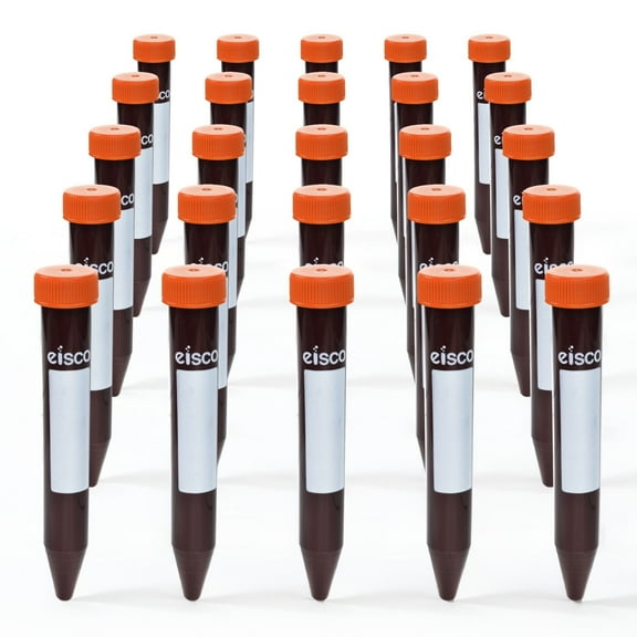 Eisco - Pack of 25, 15mL Non-Sterile Amber Centrifuge Tubes, Polypropylene, Flat Cap, Lab-Grade