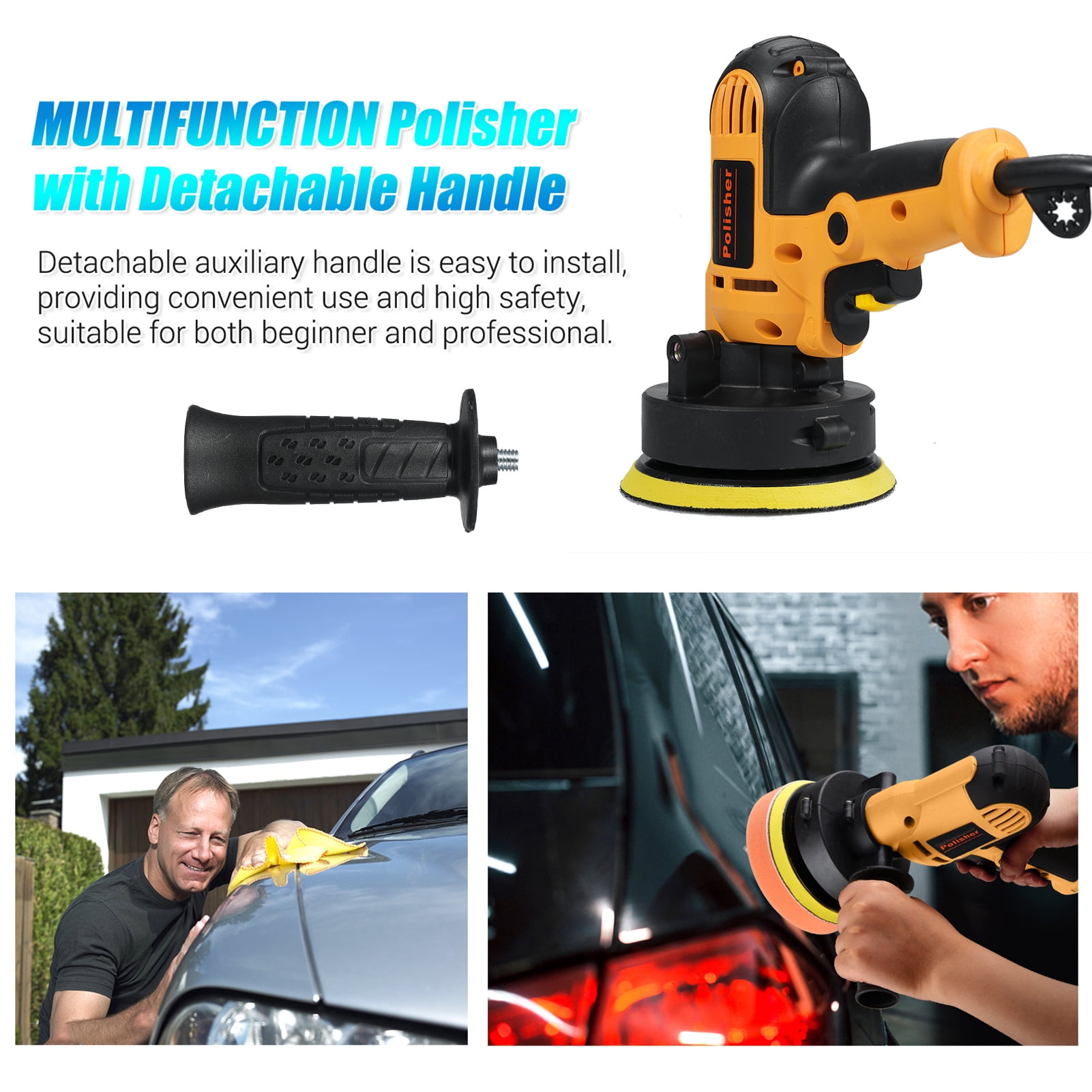 Polishers,5-inch Car Polisher Rotary Tool Floor Buffer 600-3700rpm Variable With Auxiliary Handle Floor Furniture Ceramic Wool Pads Rotary Variable With Auxiliary Kit 700w Auto Dsfen