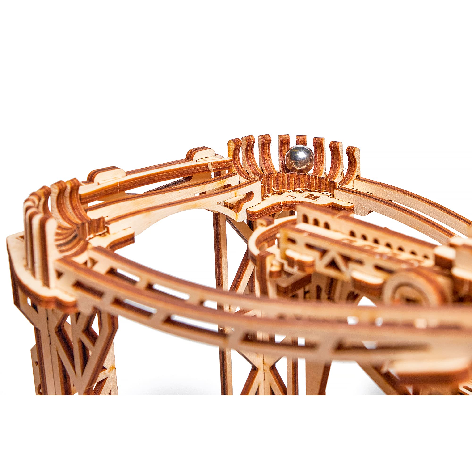 Wood Trick Wooden Marble Run 3D Wooden Puzzles for Adults to Build - 15x14 in - Electric Driven - Roller Coaster Wooden Model Kits for Adults to Build