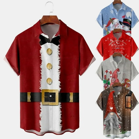 

Men s Christmas Shirts Merry Christmas Print Casual Shortsleeve Button-Down Hawaiian Shirts Shirts for Men