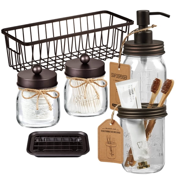 Set de accesorios de baño SheeChung Mason Jars, 6 unidades, color marrón
