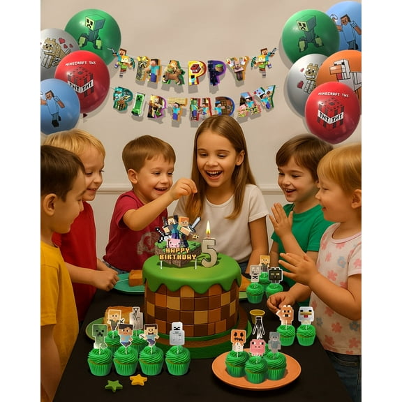 Pixel Mining Birthday Decorations, Party Decorations, Birthday Party Supplies, Balloons, Birthday Banner, Cake Topper, Cupcake Toppers