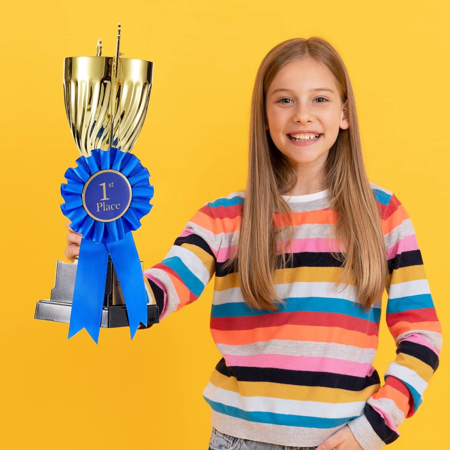 Award Ribbon Rosette Set Satin Participation Ribbon Honorable Awards Badge Blue Red and White Prizes 1st 2nd 3rd Place Medals for Classroom Prize Science Fair Talent Show(12 Pcs)