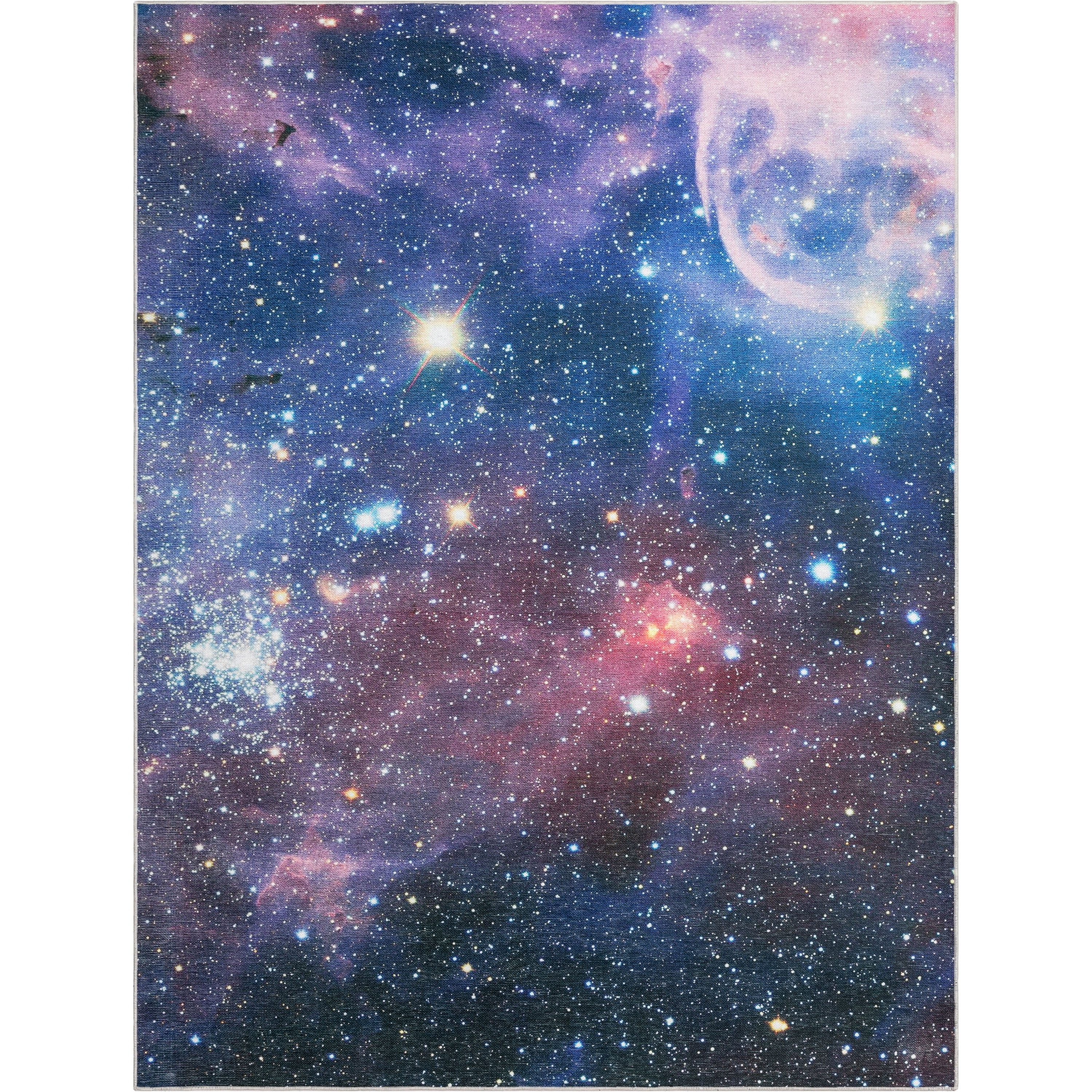 Well Woven Celestial Space Nebula Space Nebula Constellation Multi Color Flat Pile Easy to Clean 5'3" x 7'3" Area Rug for Living Room Dining Room Bedroom and Kitchen