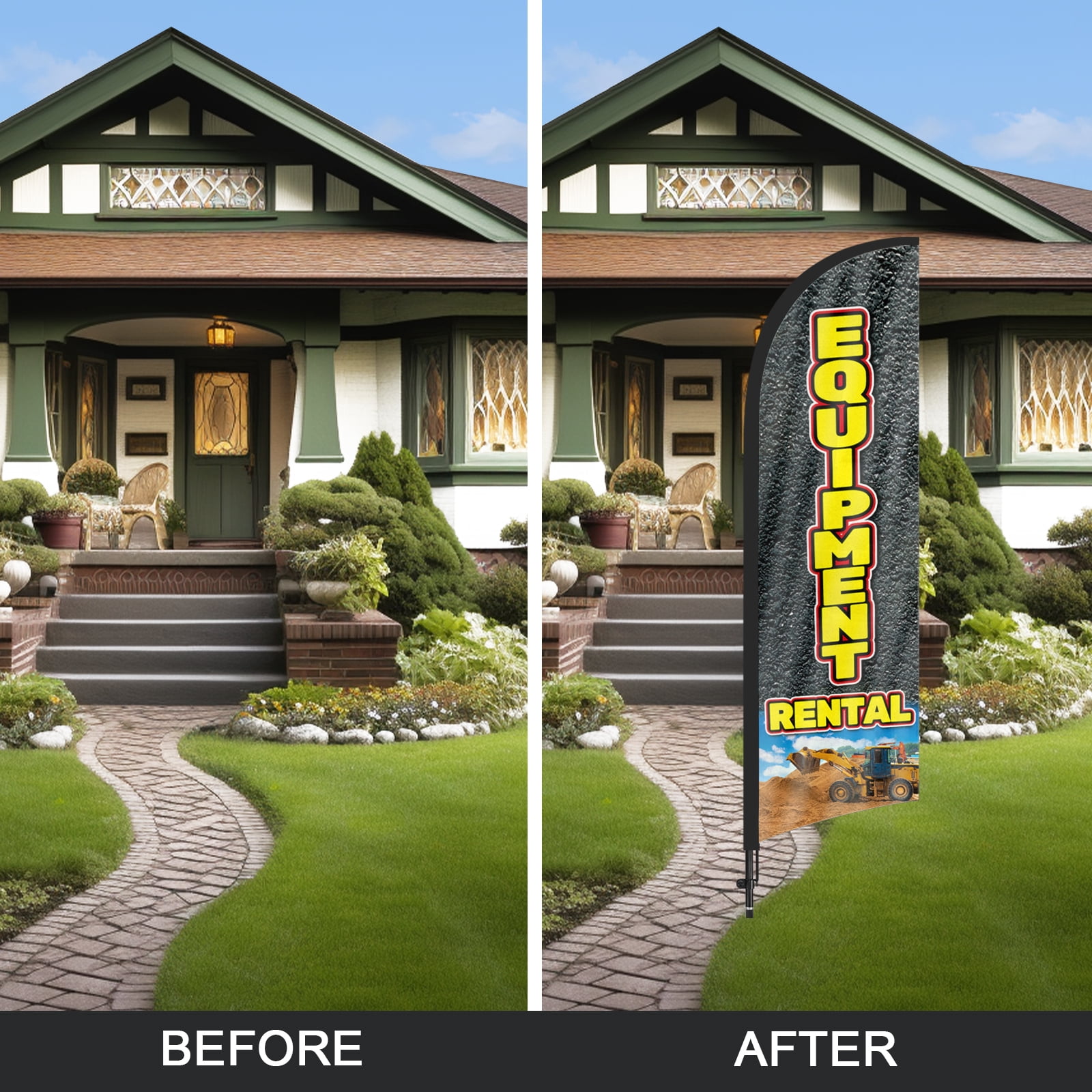 QSUM Equipment Rental Feather Flag with Flag Pole Kit and Ground Spike, 8.2FT Equipment Rental Windless Flag Banner Sign Business for Outdoor Advertising Sign Decoration Display