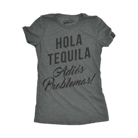 Womens Hola Tequila Adios Problemas Funny Shirts Hilarious Vintage Novelty T shirt (Dark Heather Grey) - XXL