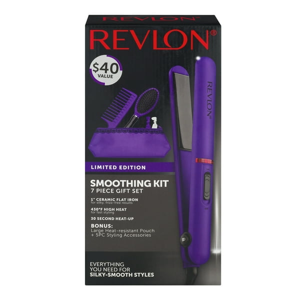 Revlon Flat Iron Straightening and Smoothing Kit, Purple 7 Piece Gift