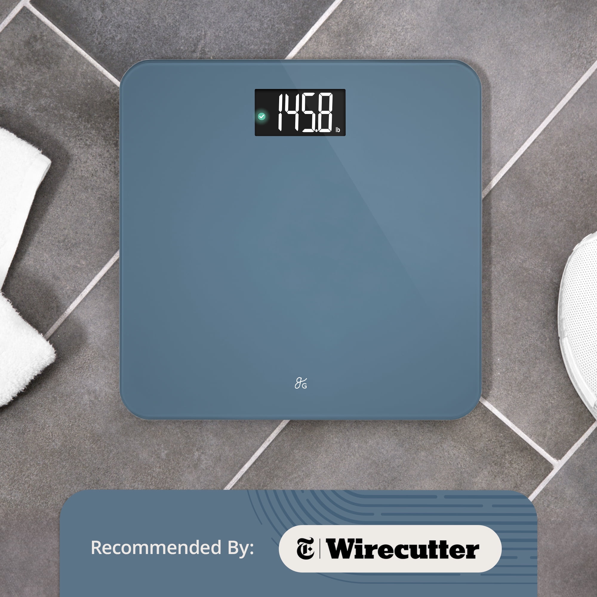 Greater Goods Digital AccuCheck Bathroom Scale, AAA Battery, 400 lbs (Stone Blue)