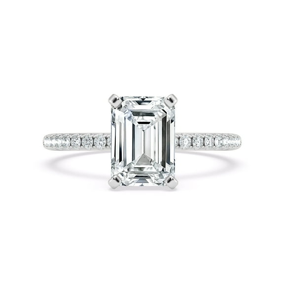 Eloya Jewel Hidden Halo Emerald Cut Diamond Ring - 1.9 Ct Lab Created Diamond Ring for Women - 14K White Gold Over Engagement Wedding Ring - Classic Bridal Jewelry for Her - Anniversary Gift