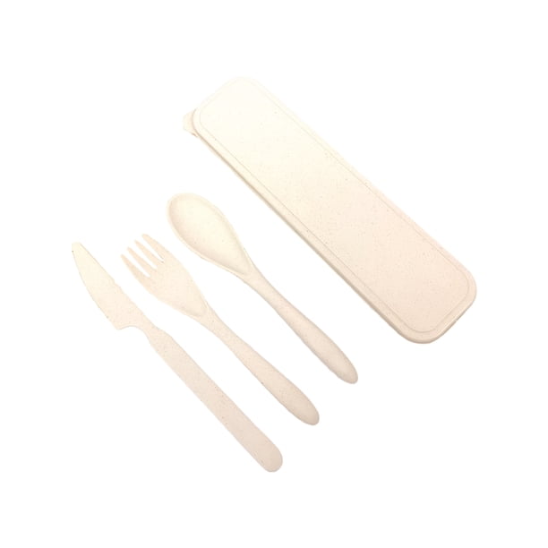 Toystoory Juego de cubiertos de viaje ligeros y portátiles de 4 piezas para cuchara y tenedor hechos saludables para trigo Estufas de camping blanco