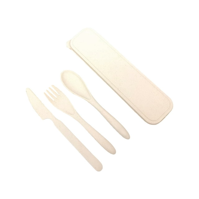 Guardoinrt 4pcs Wood Eco-friendly Dinnerware Set Made Healthy Easy To Clean Travel ForCutlery Set white