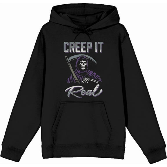 Bioworld Grim Reaper Creep It Real Adult Black Long Sleeve Hoodie-Medium