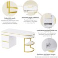 thumbnail image 3 of 60'' Executive Desk, Large Office Computer Desk with 3 Drawers and 1 Storage Cabinet, White Curved Home Desk with Gold Metal Legs, Modern Simple Workstation Business Furniture, 3 of 7