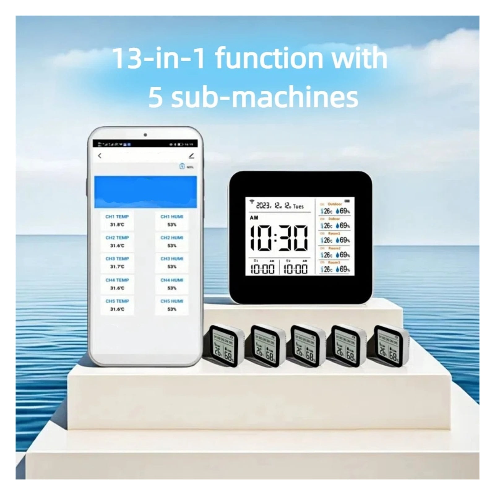 13-in-1 Wireless Temperature and Humidity Smart Weather Station Indoor and Outdoor Wireless
