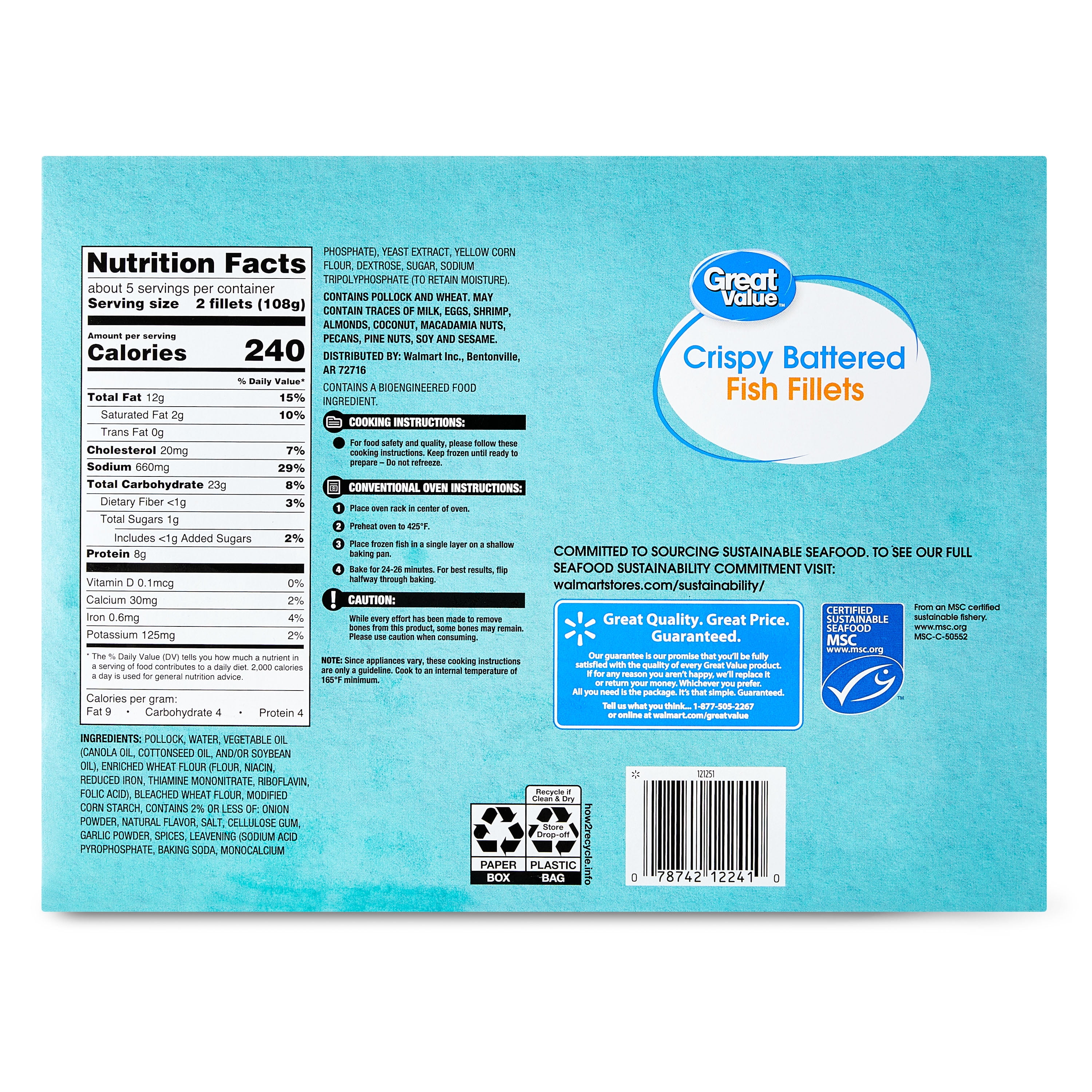 Great Value Crispy Battered Fish Fillets, 19 oz, 10 Count