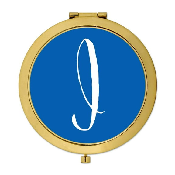 Koyal Wholesale Gold Compact Mirror Bridesmaid's Wedding Gift, Royal Blue, Monogram Letter I, 1-Pack